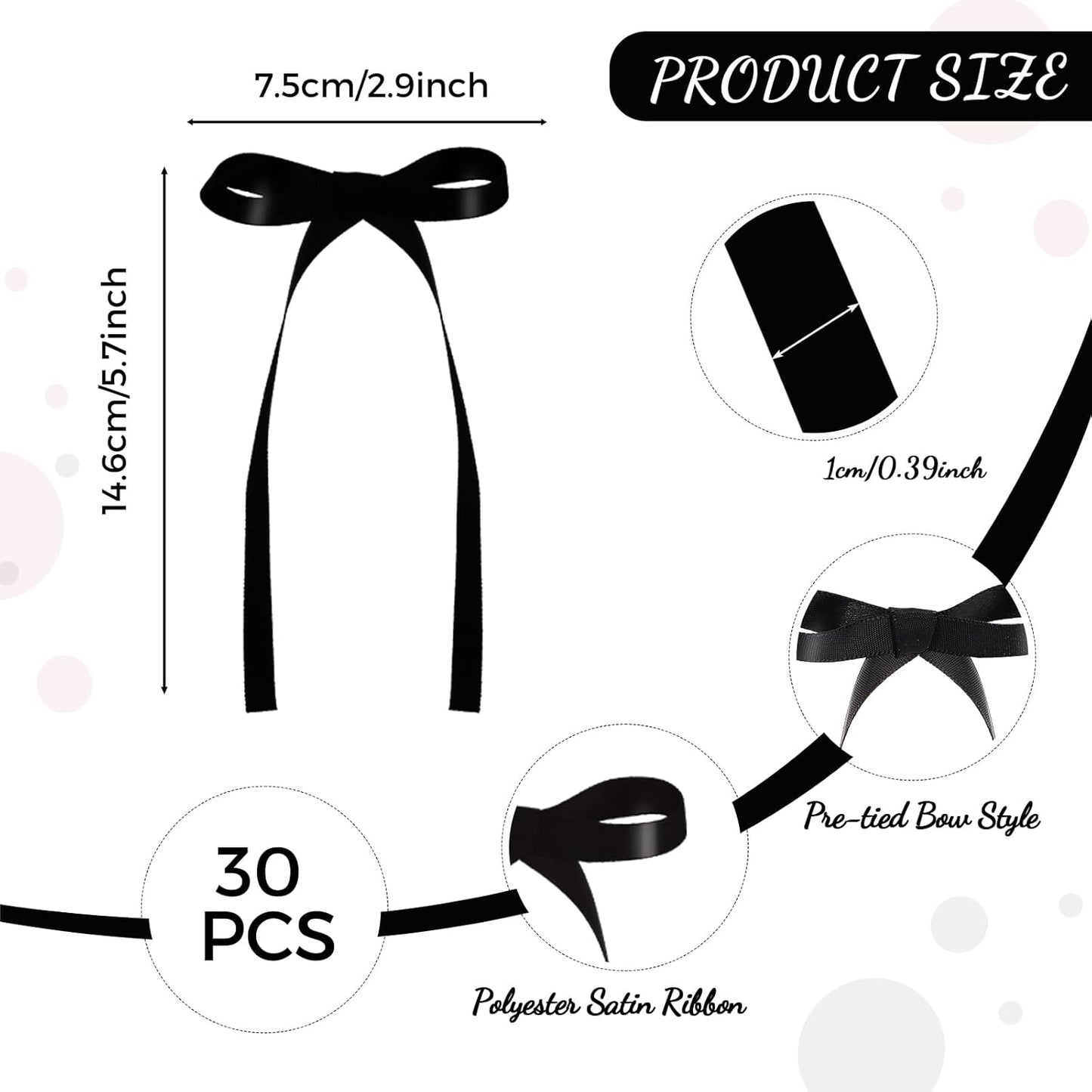 Skiennix 30 Pack Bow Cake Toppers - Elegant Black Ribbon Bows for Graduation & Wedding Decor