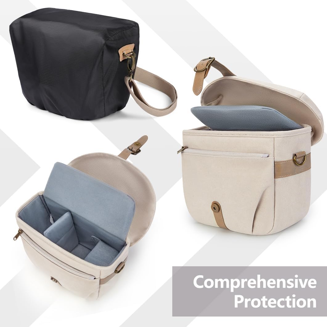 BAGSMART Camera Bag, SLR DSLR Canvas Crossbody Camera Case, Compact Camera Shoulder Bag with Rain Cover for Women