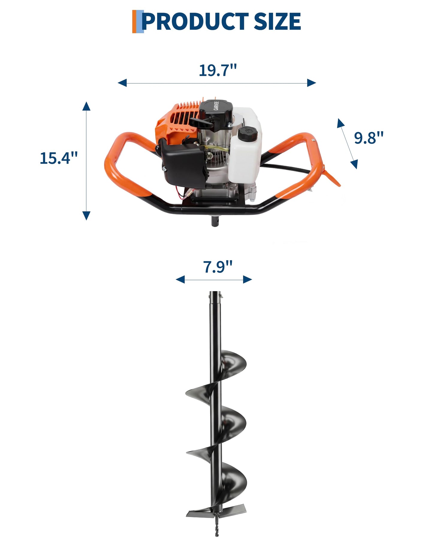 Garvee Post Hole Digger, 43cc Gas Powered Earth Auger with 8 Inch Auger Drill Bit, 31.5" Drill Depth and EPA Certified for Professional Farmland, Garden and Plant