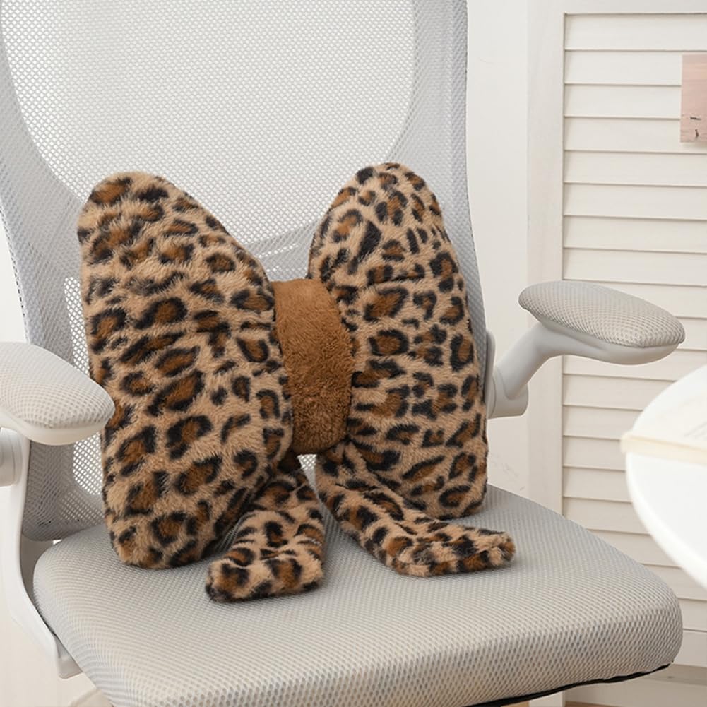 GKWW 2Pcs Leopard Print Bow Throw Pillow Furry Bow Plush Pillows Cute Flower Plush Pillow Cheetah Home Decor Stuffed Bow Lumbar Pillow for Bed Couch Living Room Decor (Brown, 16in Bowknot)