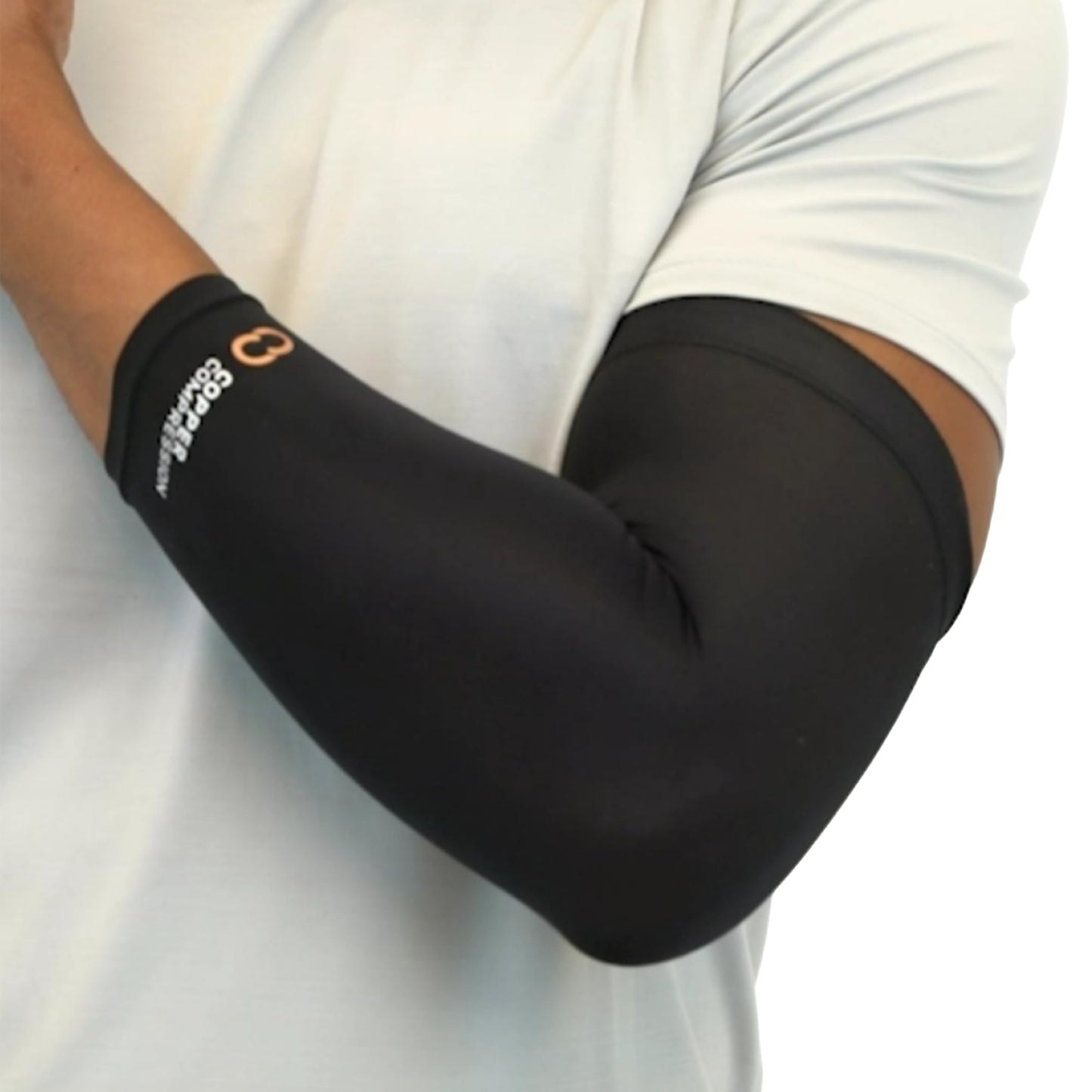 Copper Compression Arm Sleeve - Copper Infused Full Arm Brace for Forearm, Bicep, Triceps - Tennis Elbow, Basketball, Golf, Arthritis, Tendonitis, Bursitis, Post Surgery Rehab - Odor Resistant - Black - L