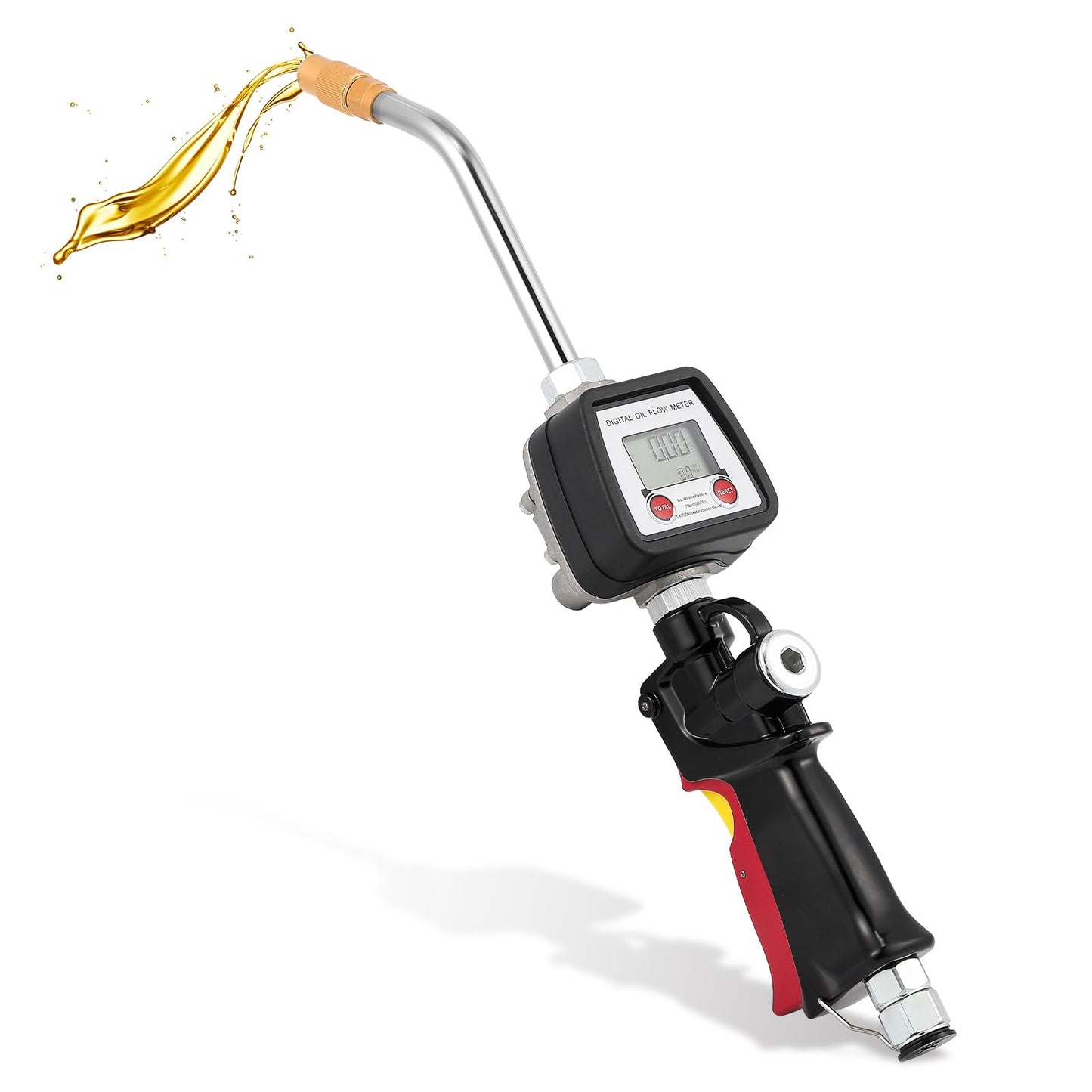 Poafamx Digital Oil Control Valve Meter Nozzle, 8GPM/30LPM Heavy Duty Air Operated Oil Transfer Nozzle, 7-1000 Psi 0.5-70bar, ±0.3% Precision, 1/2" inch NPT Inlet with Non Leakage Spout