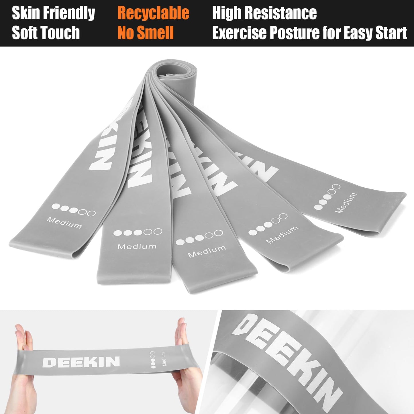 DEEKIN 20 Pcs Resistance Bands Bulk Loop Resistance Exercise Bands for Working Out Stretch Yoga Starter Set Elastic Exercise Fitness Band Equipment for Home Fitness, Gym, Yoga(Light Gray,25-30LBS)
