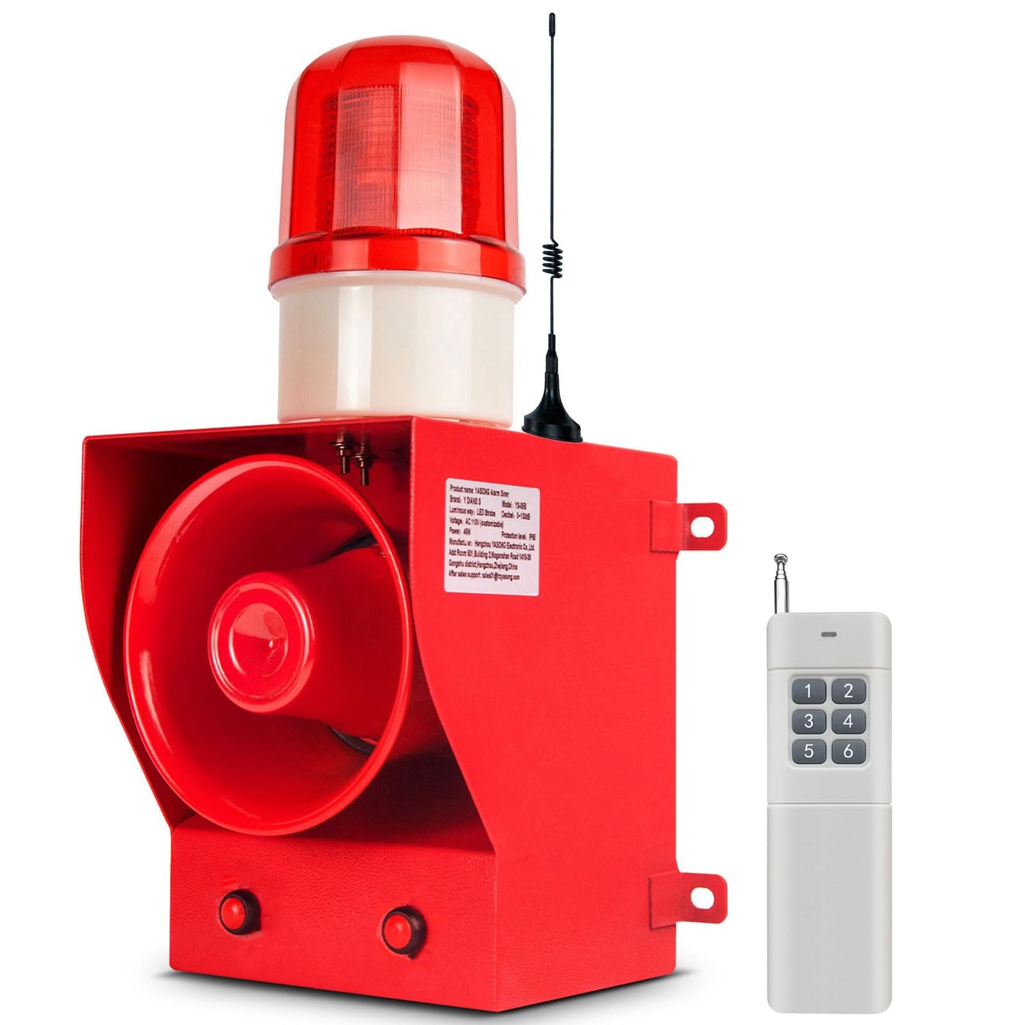 Y DIANS S 0.31mile Wireless Remote Control Siren Adjustable Volume Tone Waterproof 130dB Horn Security Alarm Systerm with LED Strobe Light AC110-120V