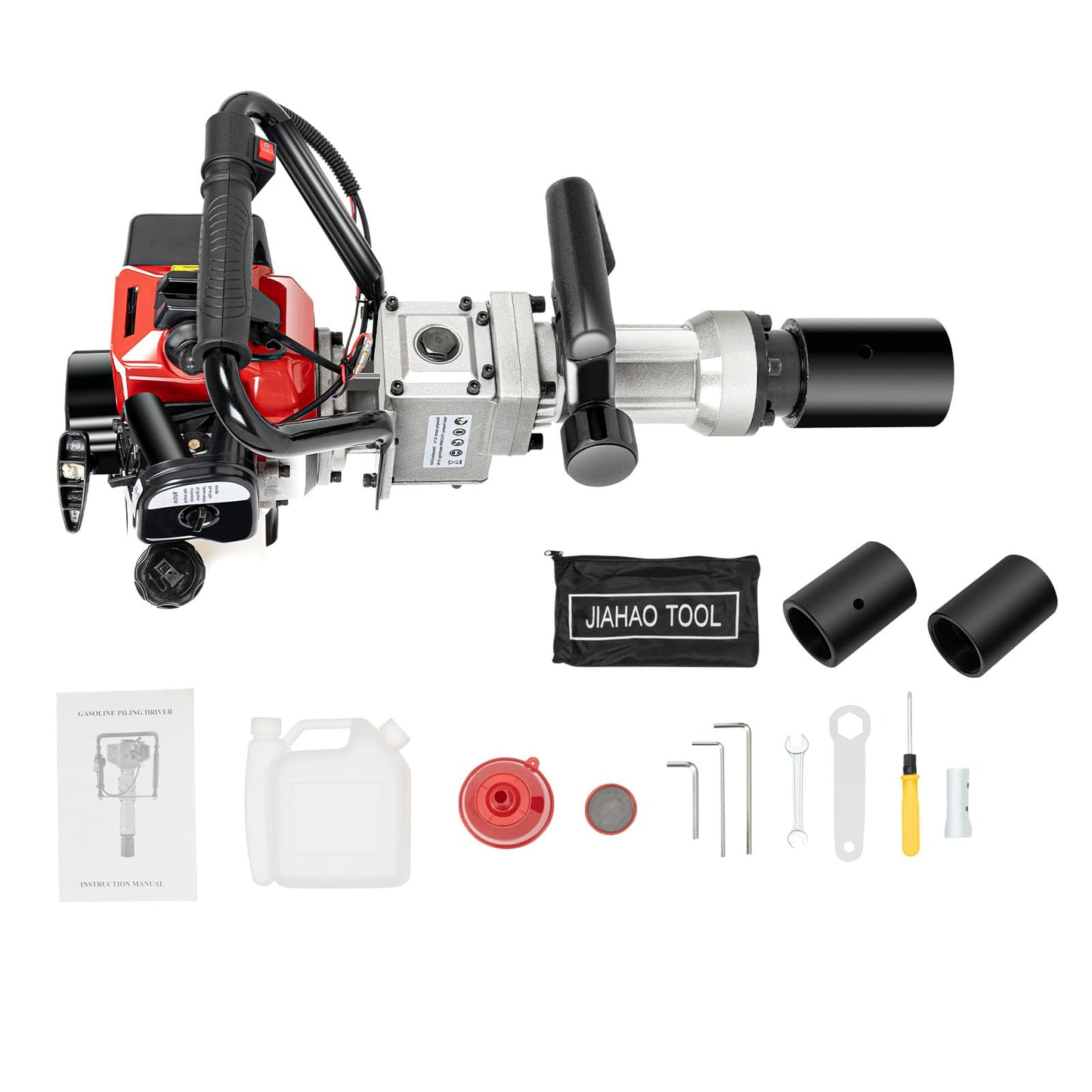 2 Stroke Gas Powered T-Post Driver, 32.7CC 900W 8500RPM Petrol Post Driver Hand Pull Start Gasoline Pile Drivers Alloy Steel Pile Drivers w/2 Sockets&0.24Gal Fuel Tank for Garden Guardrails Farm