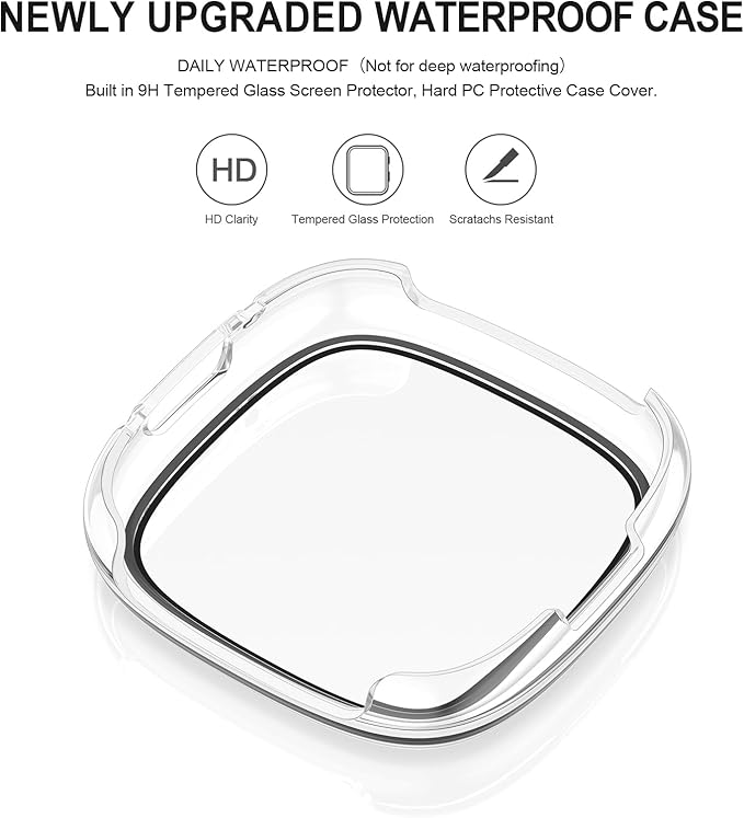 Vancle Case for Fitbit Versa 4 / Fitbit Sense 2, 4-Pack Screen Protector Tempered Glass Full Around Hard PC Case with Sensitive Touch Film Protective for Fitbit Sense 2 / Versa 4(Transparent*4)