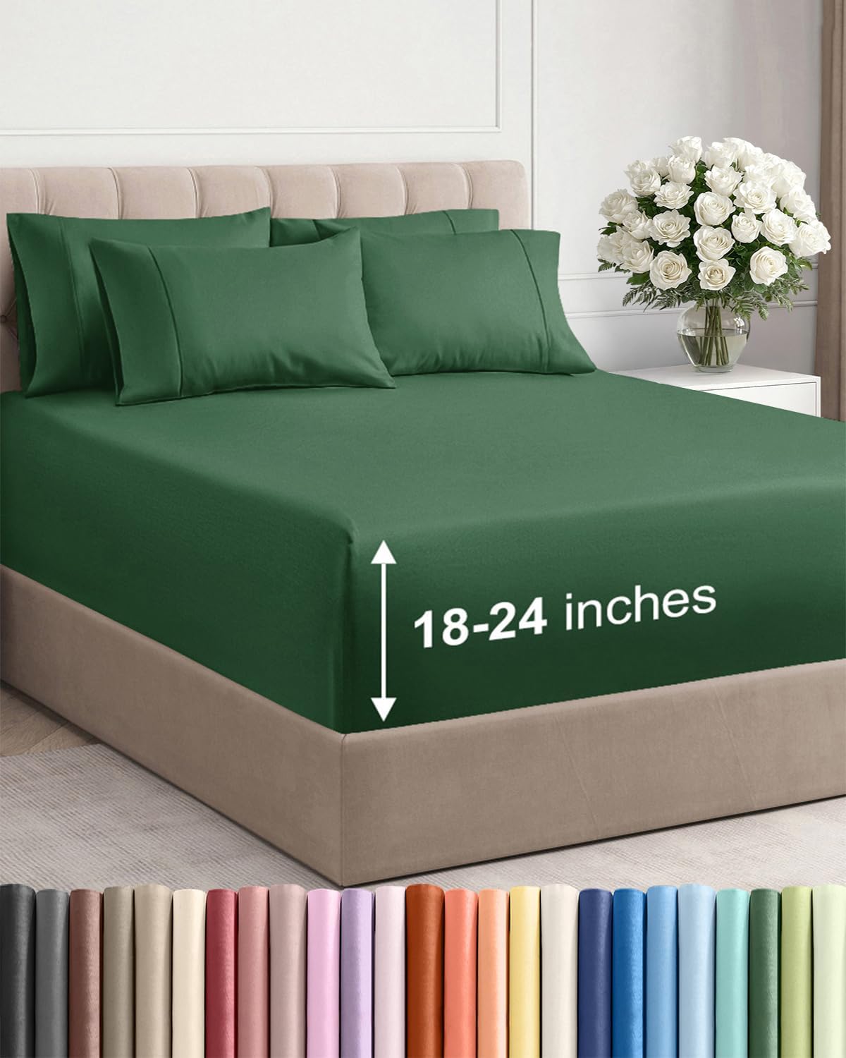 Skiennix Extra Deep Queen Sheet Set - 6-Piece Breathable Cooling Bedding - Soft Wrinkle-Free Emerald Green