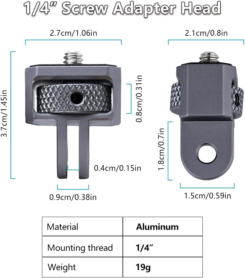 Generic 1/4" Insta360 CNC Aluminum Camera Mount Adapter - Universal GoPro DJI Tripod Converter with Locking Ring