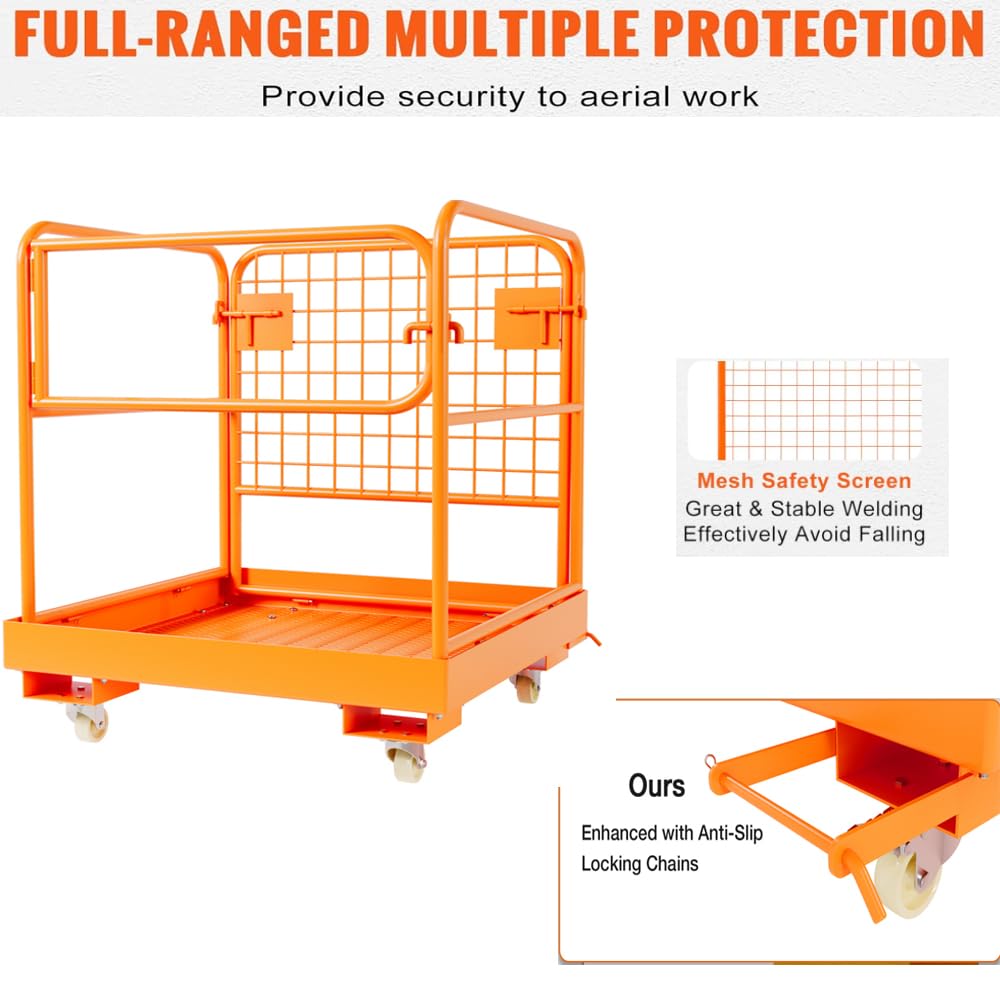 GarveeTech 36 in x36 in Forklift Safety Cage, Foldable Forklift Work Platform,Forklift Man Basket 1200 LBS Capacity,Collapsible Platform Lift Basket with Chain and Safety Lock for 1-3 People