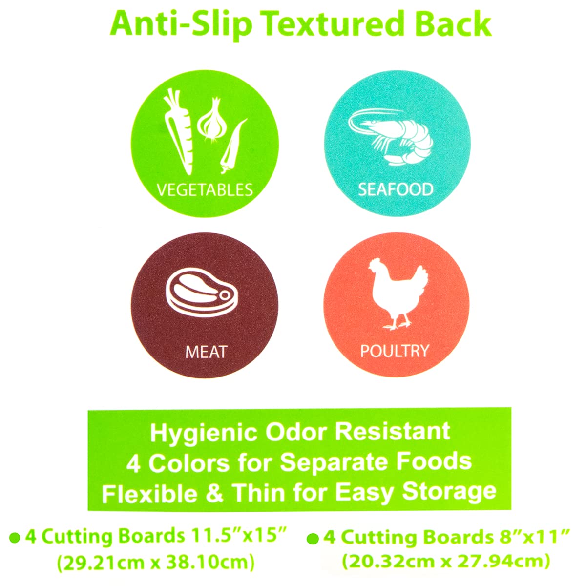 Simply Genius Flexible Cutting Board Set - Color-Coded Plastic Cutting Board Mats - Dishwasher-Safe Chopping Surfaces - Space-Saving Kitchen Mat Storage - 4-Pack Multicolor 11.5 x 15 in