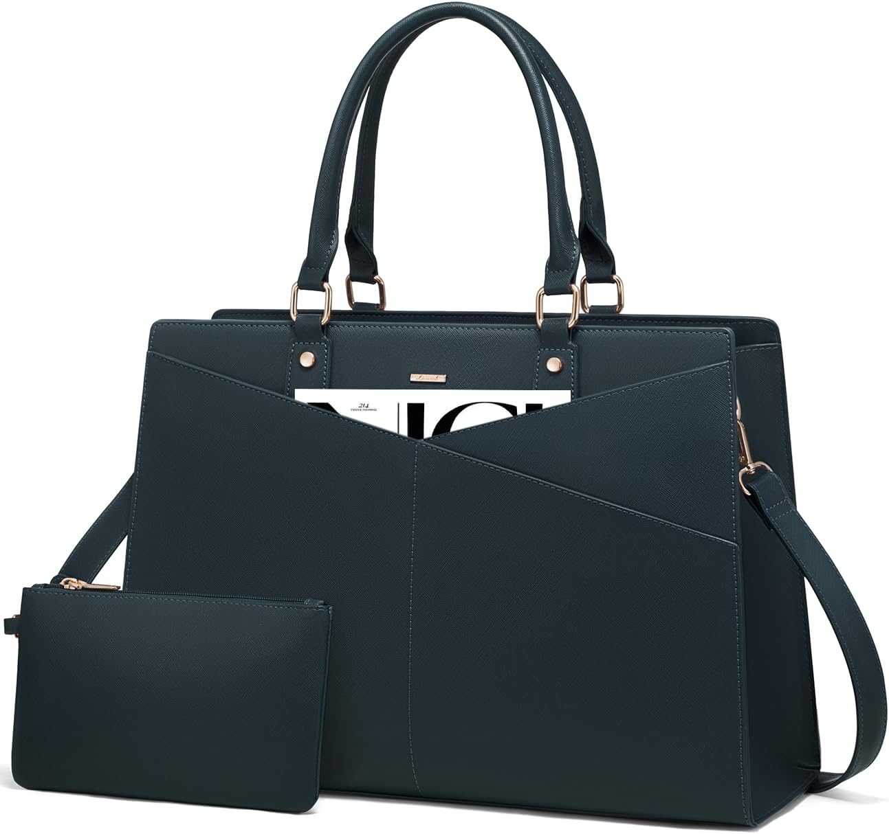 LOVEVOOK 15.6 Inch Laptop Tote Bag for Women, Leather Business Office Work Bag Computer Briefcase with Small Clutch fit