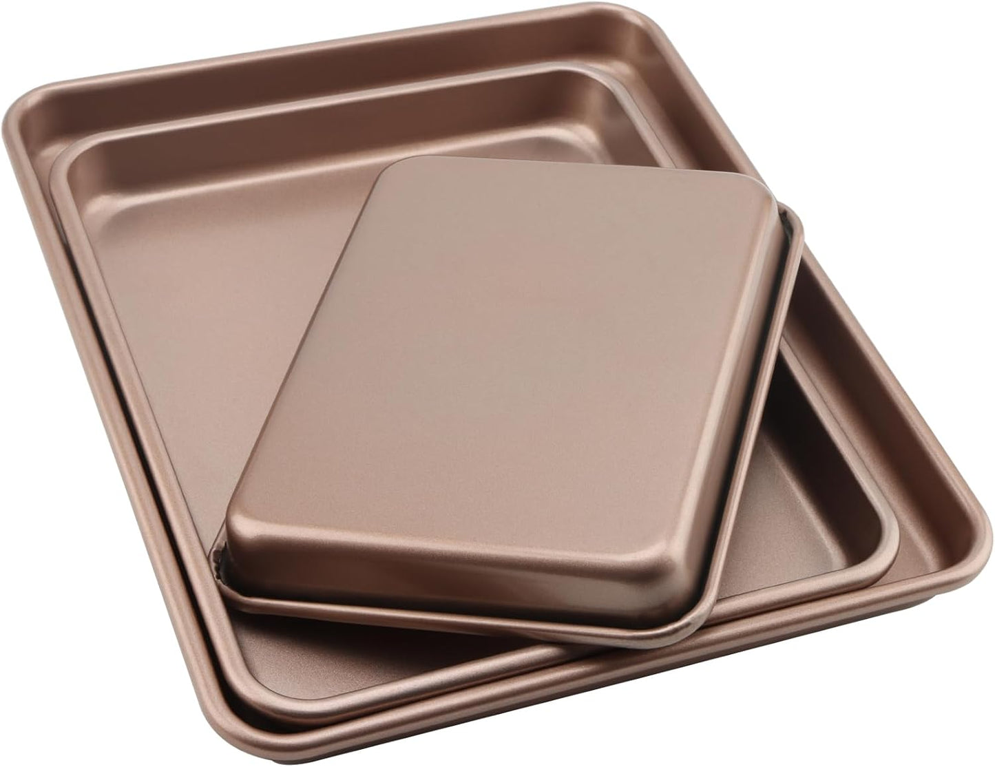 ZOENHOU Nonstick Baking Sheet Pan Set - 3 Sizes (9, 11, 13 Inch) | Ideal for Cookies, Cakes & Bread - Rose Gold
