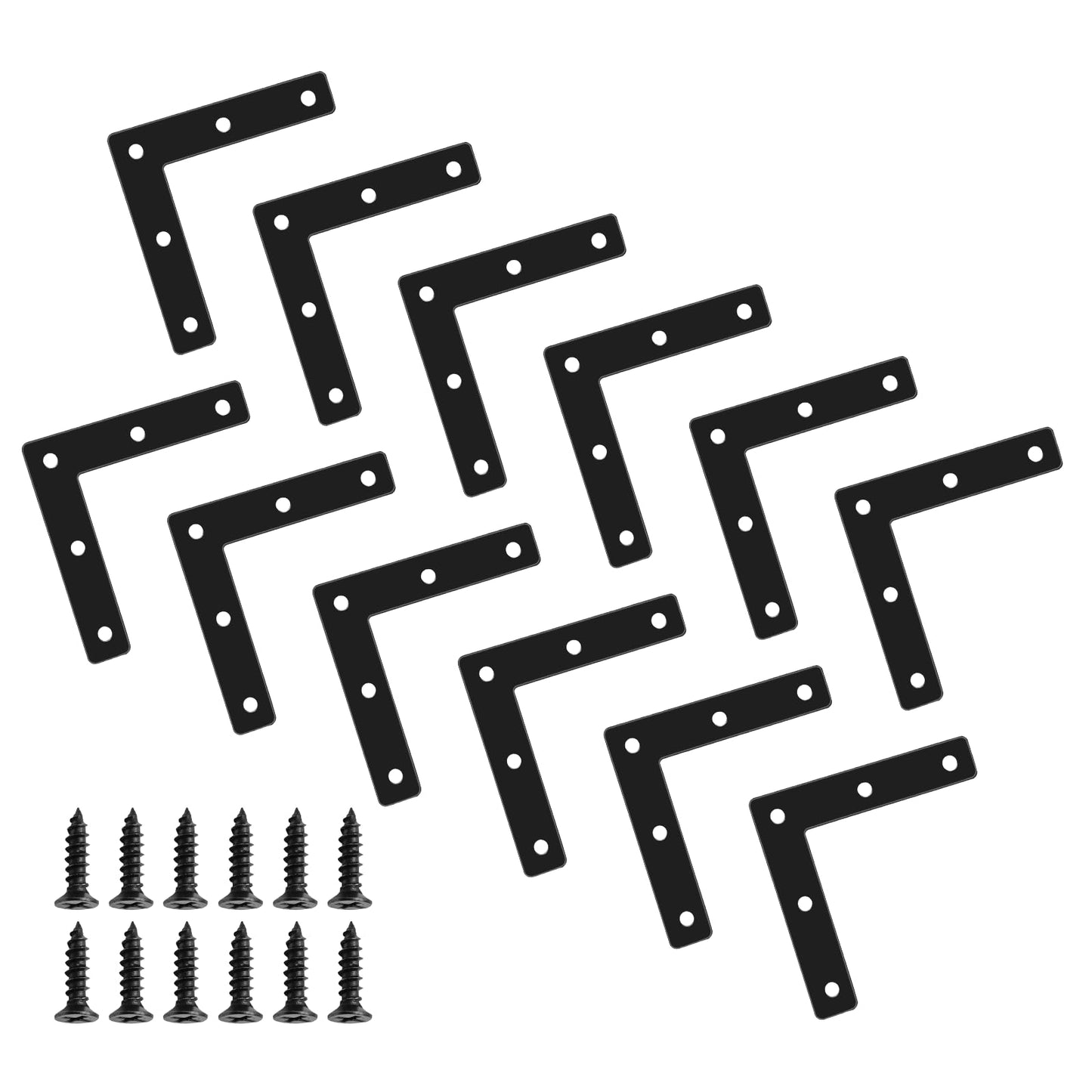 Rierdge 12 Pcs 3.15" x 0.62" L-Shape Corner Brace Brackets, 90°Angle Flat Mending Repair Plates Corner Brackets with Screws, Black