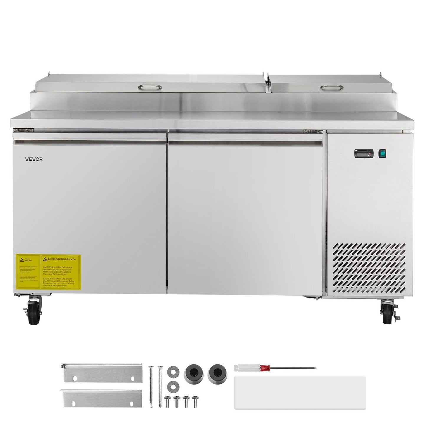 VEVOR 67"W Commercial Refrigerator, Pizza Prep Refrigerated Table, 19.3" Ultra Wide Countertop Food Prep Fridge, 20.3 Cu.Ft Single Door Salad Prep Fridge, 9 Pans Pizza Make Worktop with Cutting Board