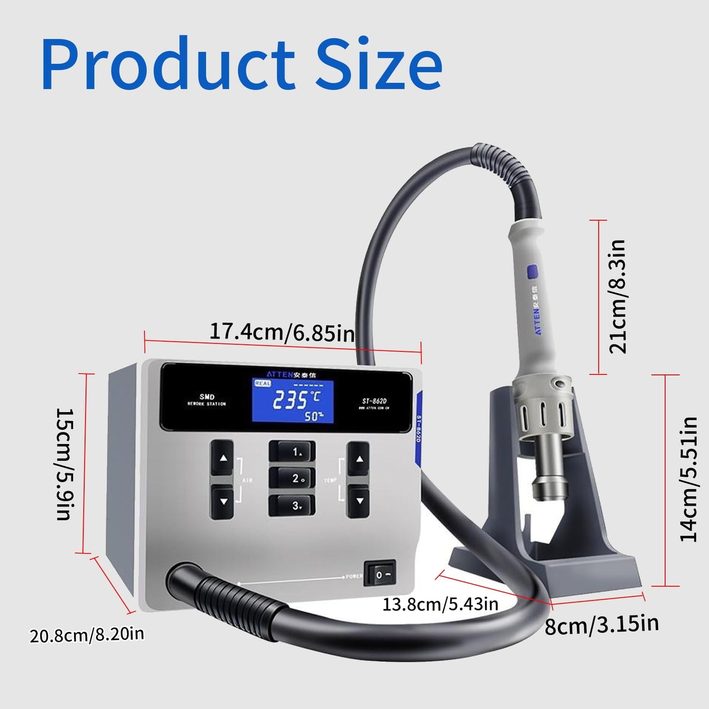 ATTEN ST-862D Hot Air Rework Station, 1000W Hot Air Soldering Station with Auto Sleep Function, Equipped with Large LCD Display & 4Air Nozzles, Suitable for Micro Soldering Rework