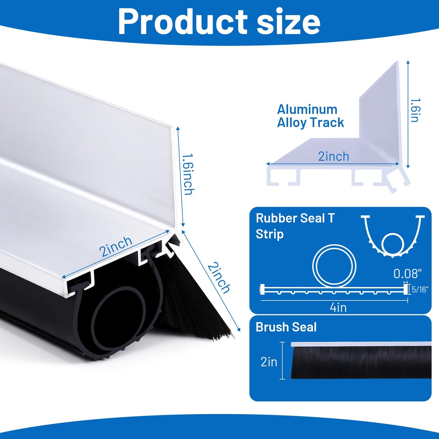 16.5FT Universal Garage Door Seals Kits，Weatherproofing Garage Door Brush Seal, U + O Heavy Duty Garage Door Seal Bottom,Aluminum Track Retainer Base and Brush Kit, Suitable for Steel、Wooden Doors