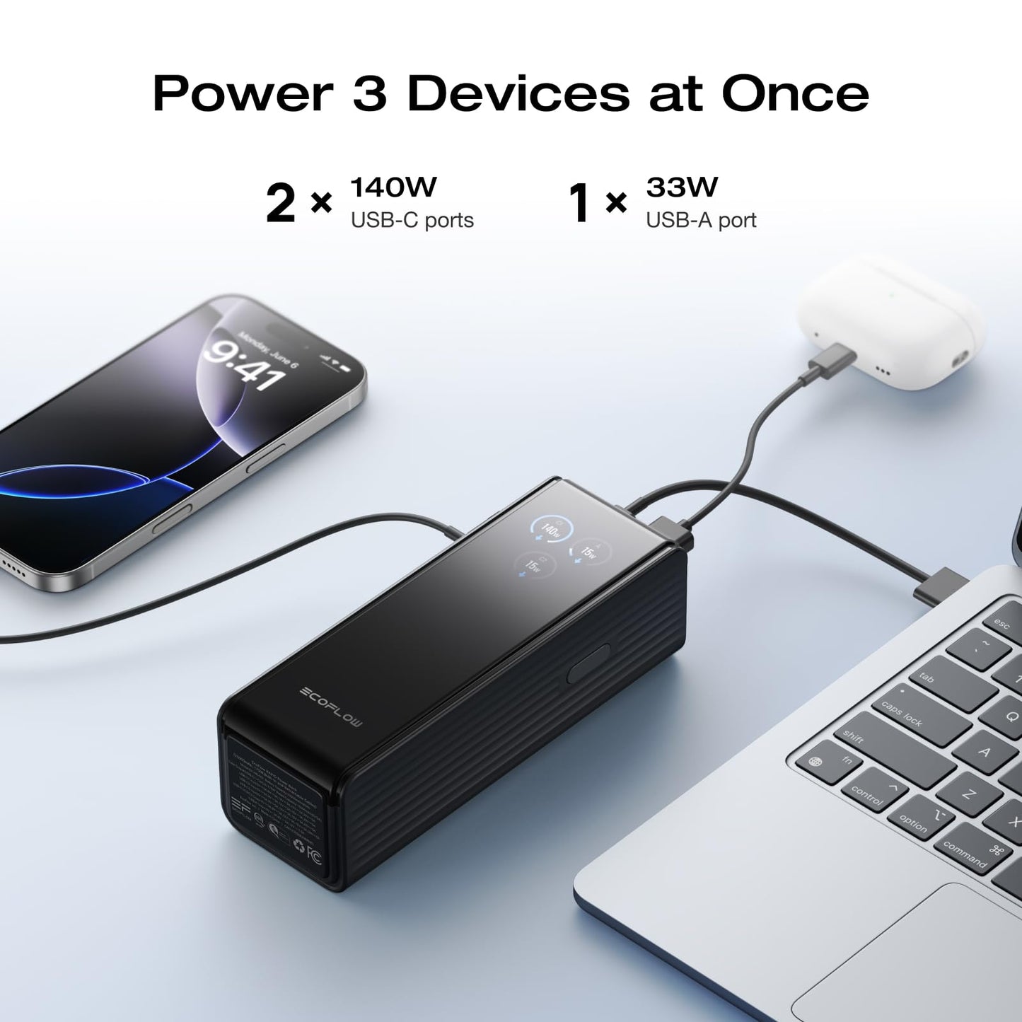 EF ECOFLOW Laptop Power Bank, 25,000mAh 170W Portable Charger with Dual 140W USB-C Ports, Smart Display, Flight-Approved for Travel, Fast Charging for iPhone 17/16 Series, MacBook, Samsung and More