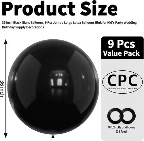 LEEZZIZZ 36-Inch Giant Balloons - 9 Pcs Jumbo Latex Balloons for Kids' Party & Wedding Decorations