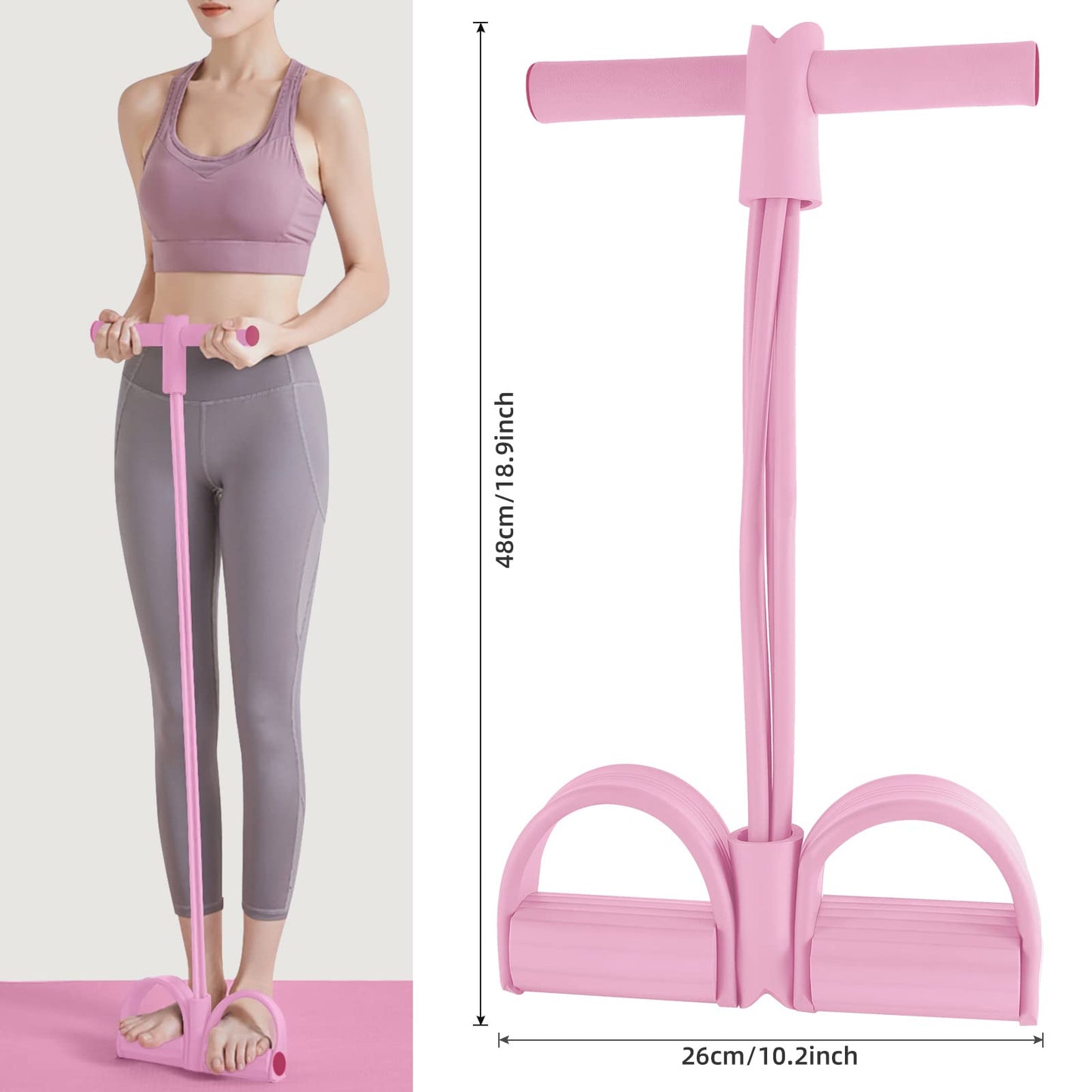 Multi-Function Tension Rope – 4 Tube Resistance Bands with Handles – Sit Up Exercise Equipment Home Gym Tummy Trainer for Men Women (Pink) …