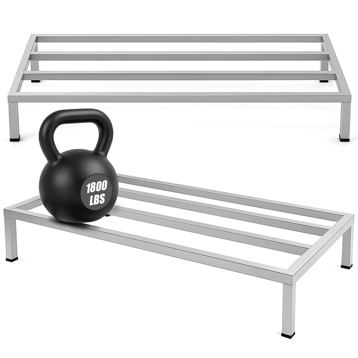 MorningRo 2 Pack Dunnage Rack 48" Long x 24" Wide, 7.9" Height Stainless Steel Shelf 3500+ Pound Capacity Commercial Food Floor Rack for Restaurants Kitchens Garages and Vehicles