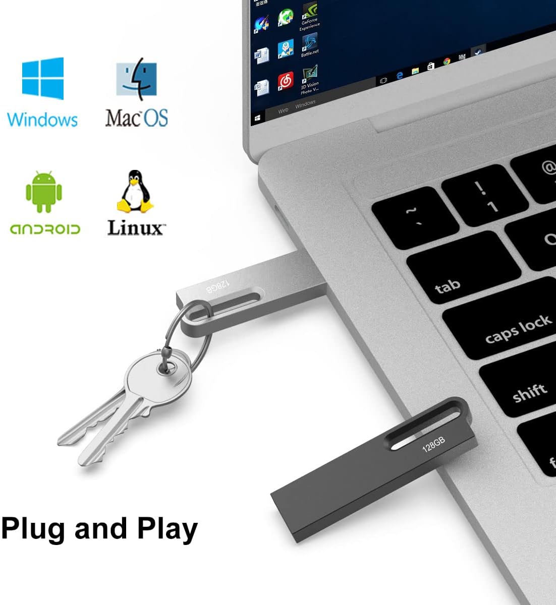 Aiibe 128GB 2 Pack 128gb 128 2.0 (128G, 2 Flash Drive Metal USB Drive Thumb Drive with Keychain Waterproof Jump Drive