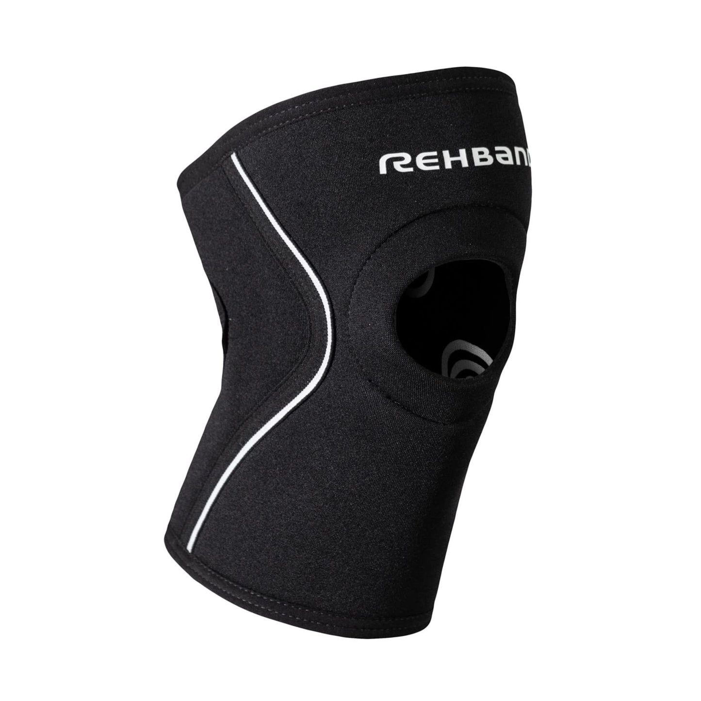 Rehband Open Patella Knee Brace 5mm Neoprene, Supportive Knee Sleeve with Patella Support, Knee Protection for Strength Training, Jogging & Fitness, Colour:Black, Size:Large