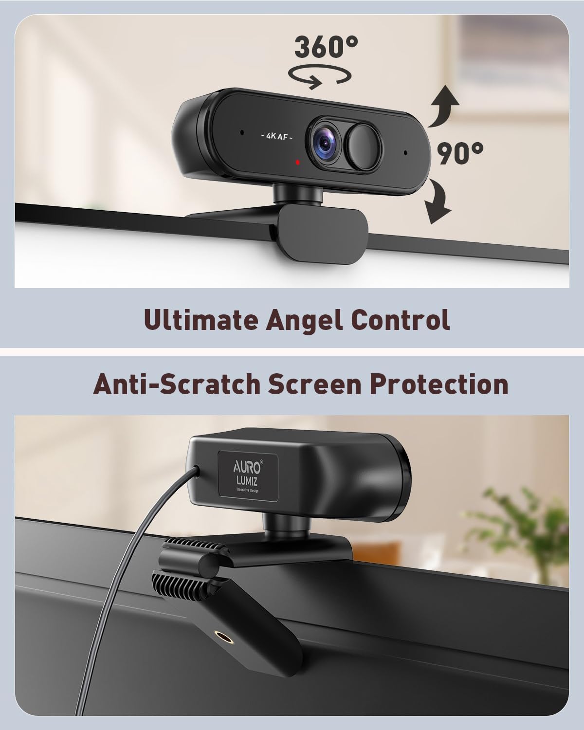 Aurolumiz 4K Webcam UHD with Autofocus Lens, Crystal Clear Microphone, Privacy Cover, Extendable Tripod, for PC,Laptop