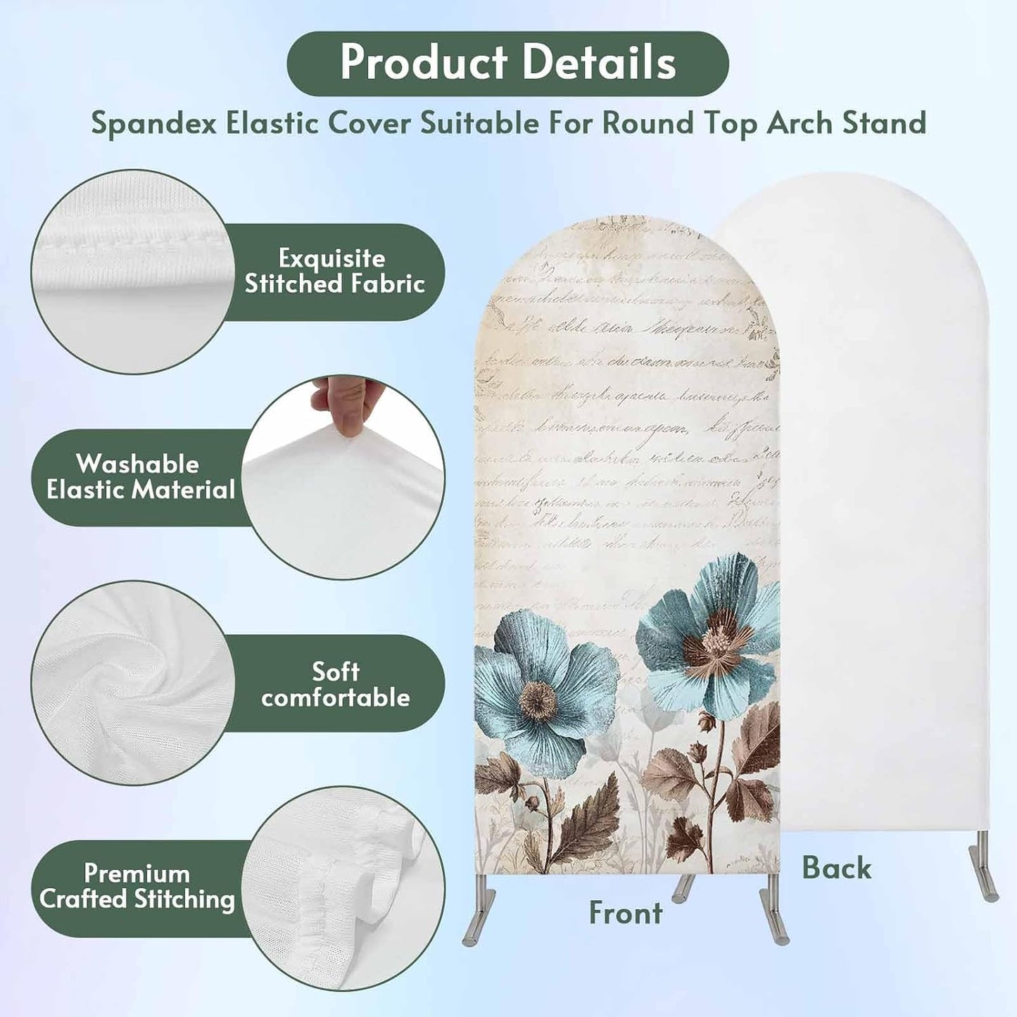 Duskova Living 4 Rustic Blue Arch Backdrop Cover FT, Broccoli Flower Leaf Farmhouse Vintage Brown Wedding Arch Cover