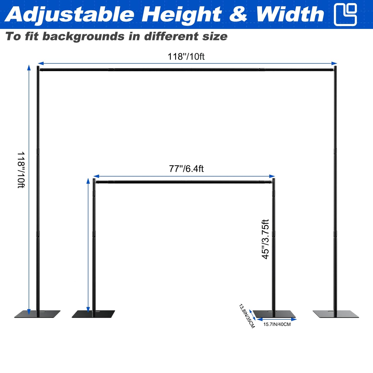 Kinchoix Pipe and Drape Backdrop Stand 10ftx10ft Adjustable Background Support System Heavy Duty Background Stand for Wedding Banquet Decorations Black