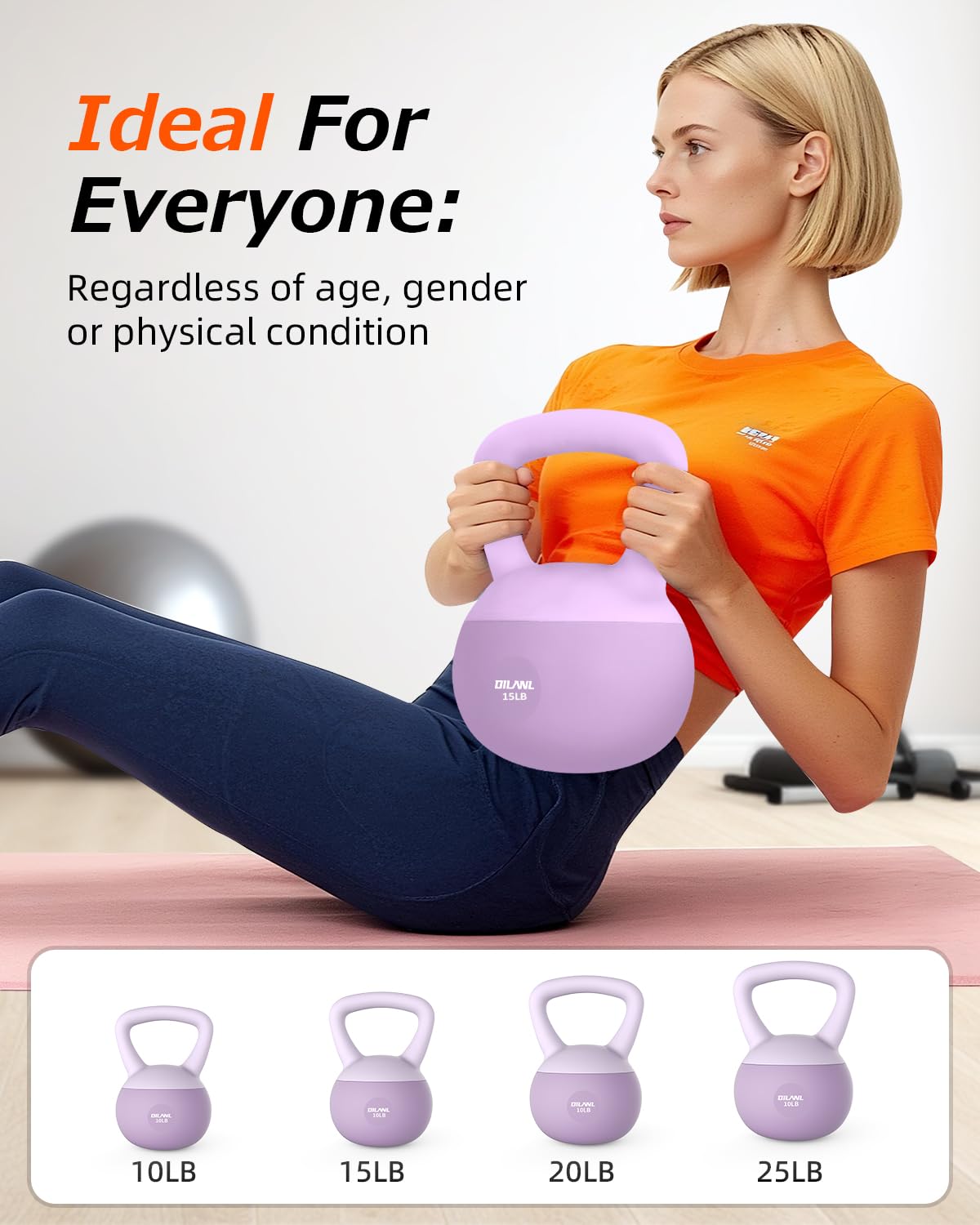 Soft Kettlebell, Safe Strength Training Kettle bell, Cushioned Impact-Resistant Base and Anti-Slip Grip Weight, Kettlebells Set for Home Workouts and Men/Women/ Beginners,With Non-slip Gloves (Purple, 15 LB)