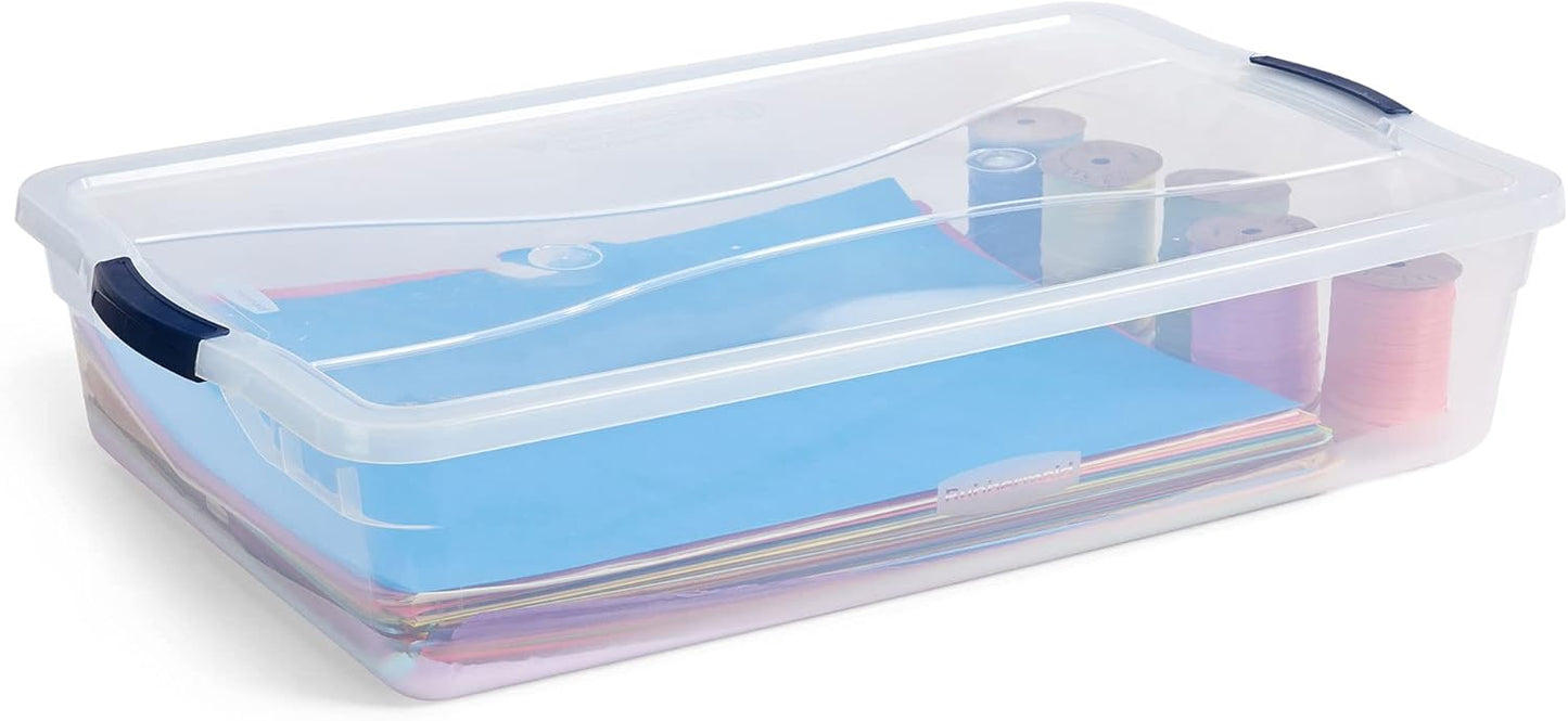 Rubbermaid Cleverstore 42 Quart Stackable Storage Bins - Clear Plastic with Lids | 4 Pack for Garage & Closet