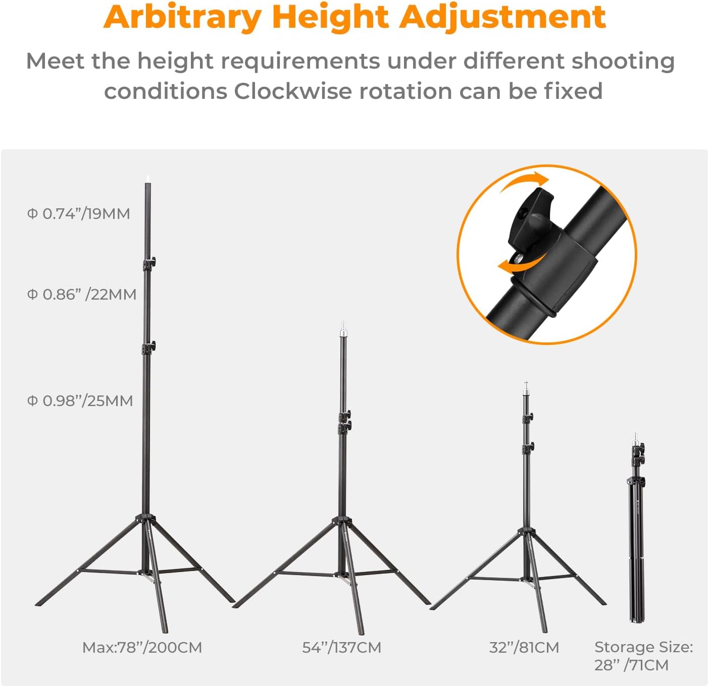 K&F CONCEPT 6.5ft/2M 1/4" Light Stand for Photography, Portable Extendable Photo Video Tripod Stand, Lighting Tripod