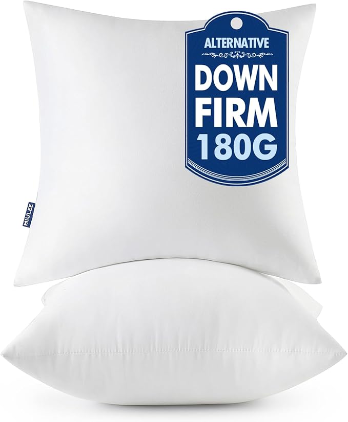 MIULEE Throw Pillows Inserts, Pack of 2 12x12 Inch 100% Virgin Fiber Filling Bed Couch Pillows
