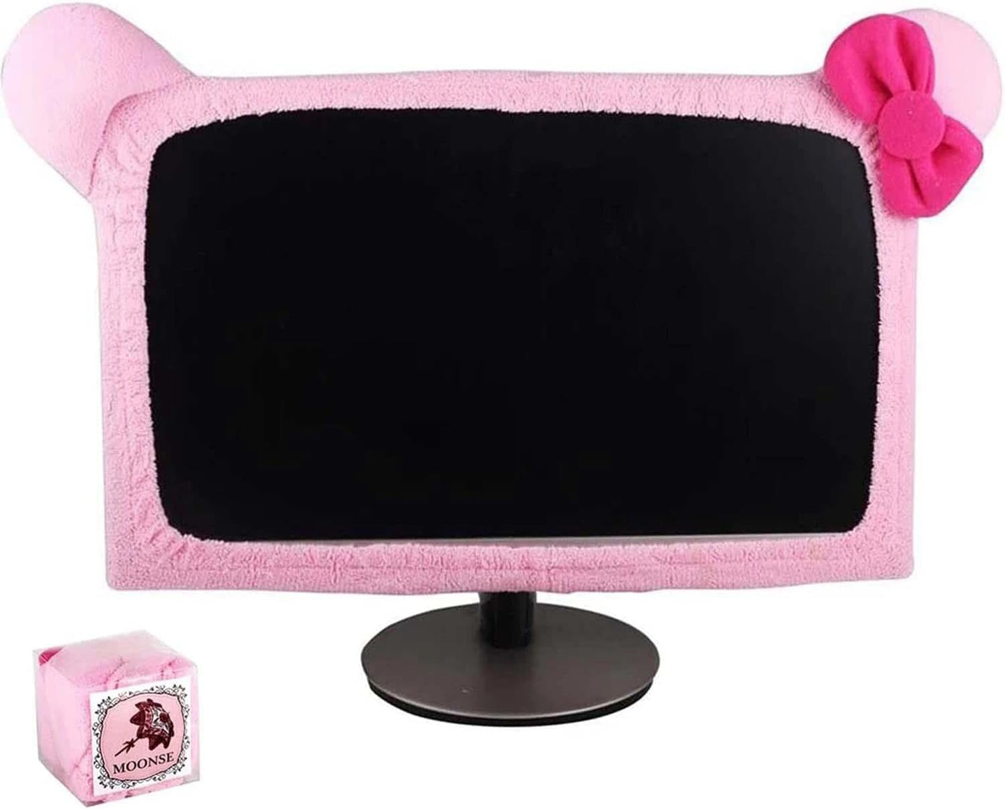 1 20-29 Inch Pcs Cute Cat Ear Computer Monitor Cover, Kawaii Pink Dustproof Screen Protector for Display, Soft Elastic