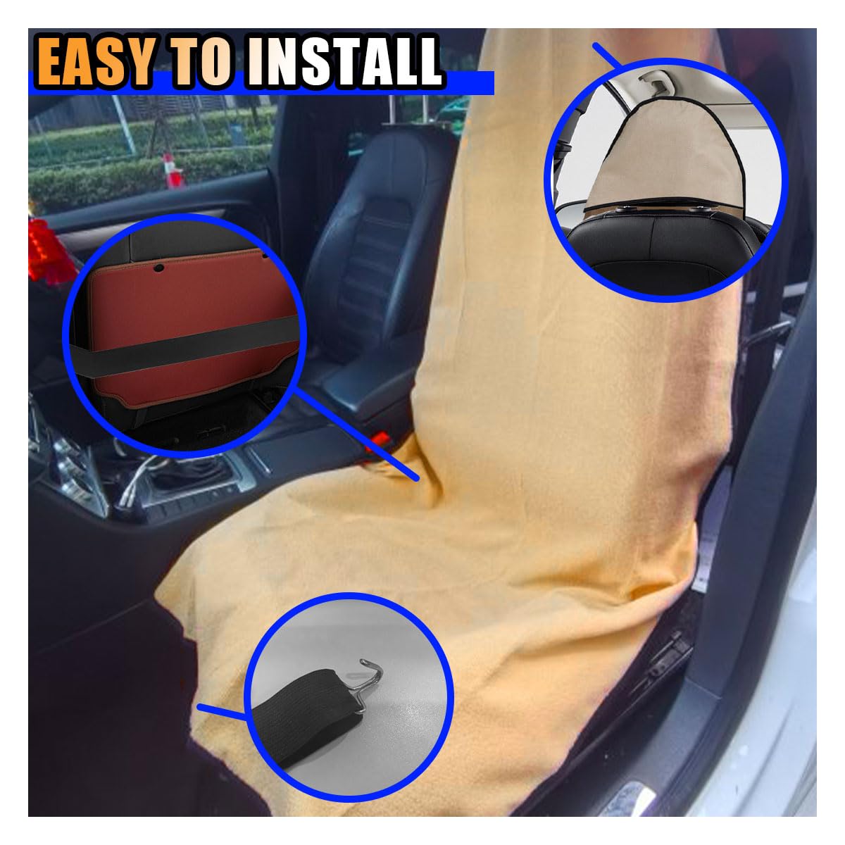 LAINLOY Sweating Car Seat Cover, Non-Slip Waterproof Bucket Car Front Seat Protector for Post Gym Workout, Beach and Hiking, Washable Seat Cover for Car SUV Truck (Beige)