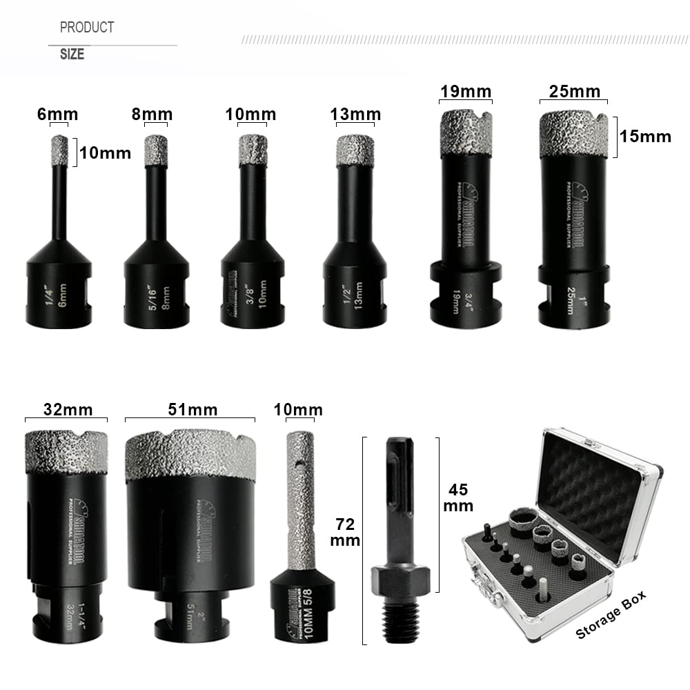 SHDIATOOL Diamond Core Drill Bits for Hard Stone Concrete Marble Granite Brick Laser Welded Dry or Wet Hole Saws