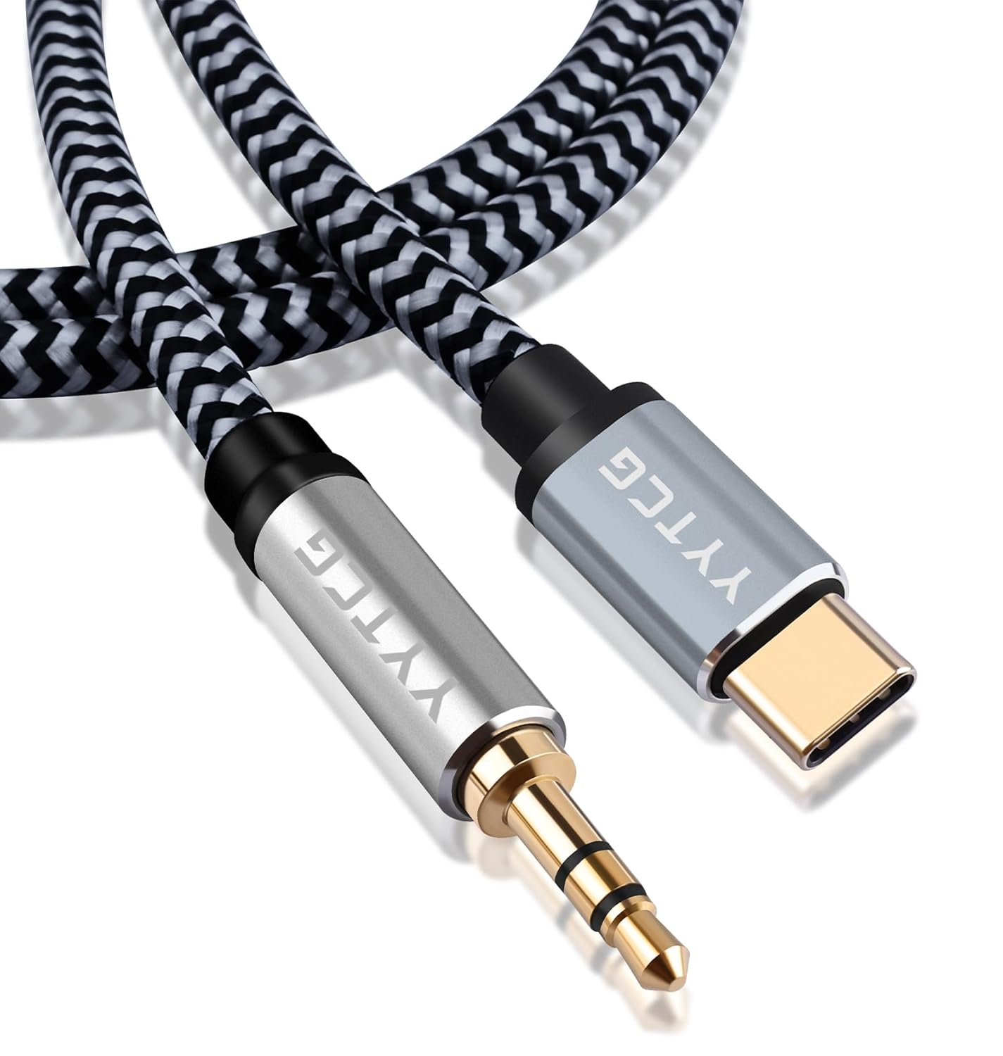 3.5mm 5.90ft/1.8m 4N 24K Audiophile HiFi USB-C to Aux Cable - OFC Core, Gold-Plated Plug, Nylon Braided, Compatible