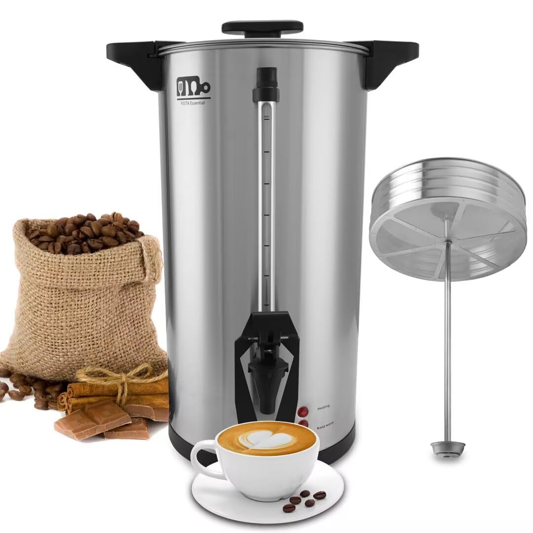 75 Cup 12L/3.17Gallon Commercial Coffee Urn, Festa Essential 950W Large Percolate Coffee Maker, Hot Beverage dispenser With Double Dripless Faucet, Quick-Brewing Hot Water Urn for Catering,Home,Events