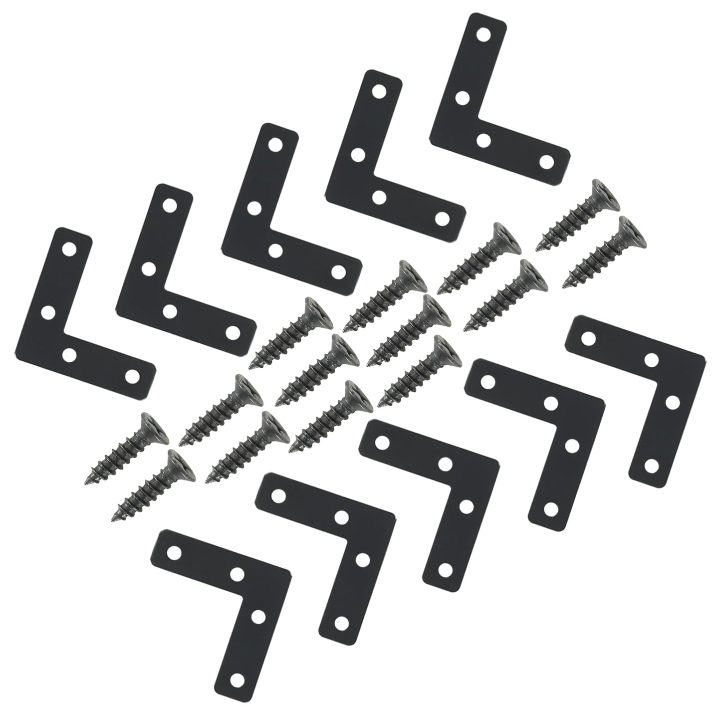 Hordion 10Pcs 2 x 2 Inch L Bracket Corner Brace (50 X 50mm), Iron Flat Corner Bracket Heavy Duty, Metal L Shaped Bracket Support Brace, Right Angle Bracket Repair Plates with Screws