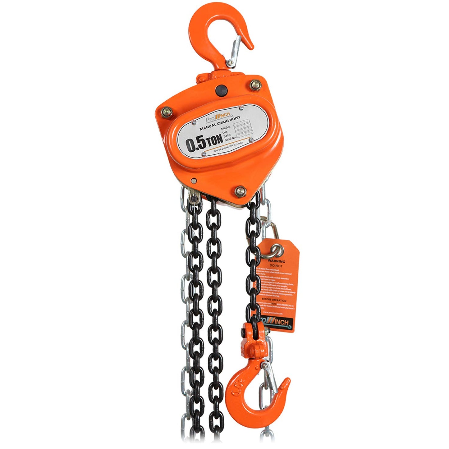 Prowinch 1100 lbs 0.5 Ton Manual Chain Hoist with 20 ft Lifting Height, Featuring a Durable G80 Black Tempered Chain for Reliable Heavy-Duty Lifting