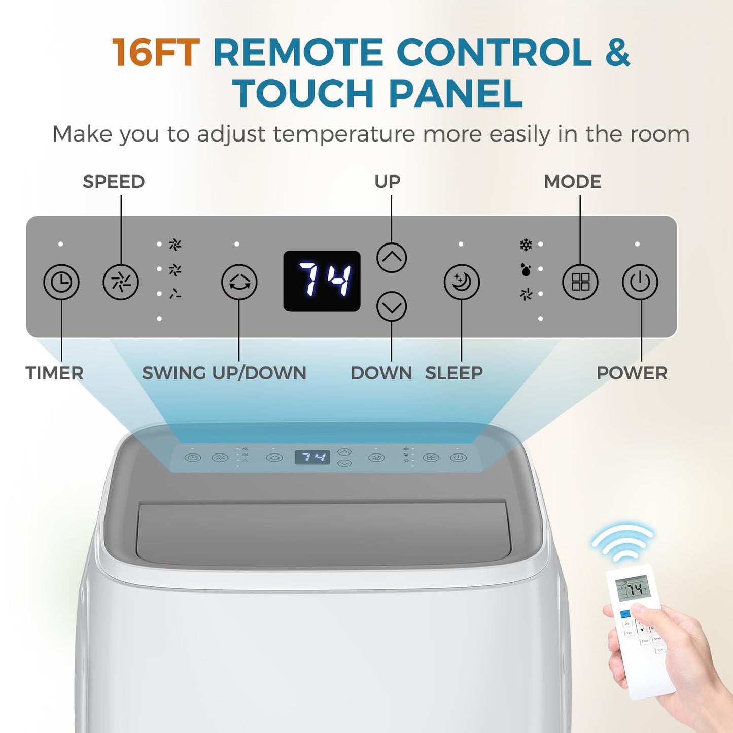 Electactic 13000 BTUs Portable Air Conditioner with cooling/dehumidification/fan/sleep mode, 4-IN-1 Portable AC with 24H Timer & Remote Control & Window Kit