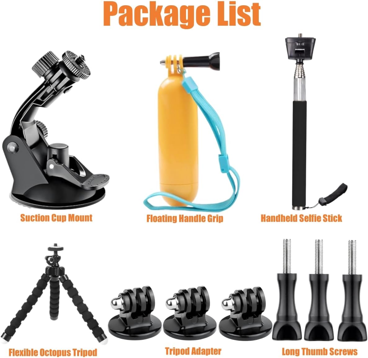 KUANVE 4 1 in Action Camera Accessories Kit, Floating Handle Grip, Suction Cup Mount, Handheld Selfie Stick and Mini