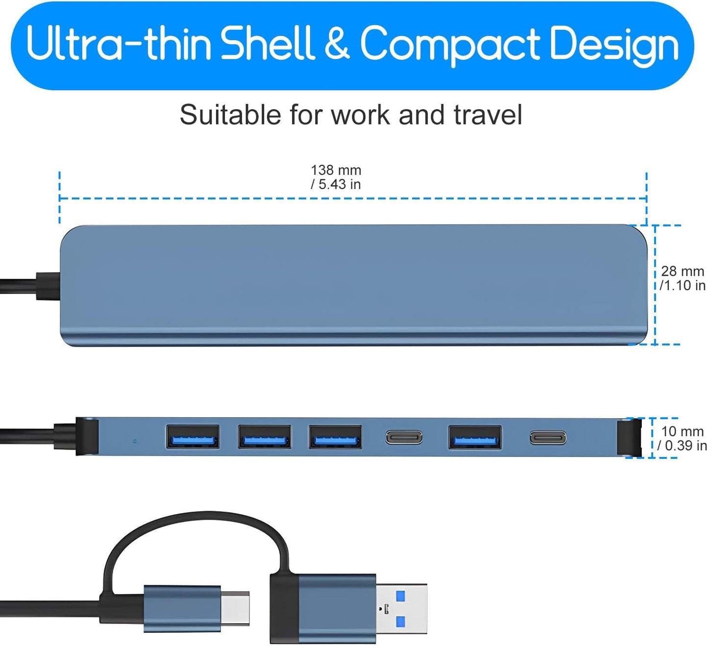 ROKO 3.0,USB 1xUSB 3.0,4xUSB2.0,2 7in1) USB Hub c hub,USB hub with Multiport Adapter, USB Splitter with x USB C,Hub