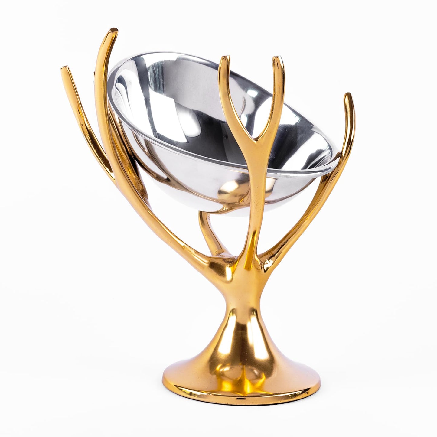 Decorative Gold Brass Branch & Aluminum Footed Bowl, Serving, Fruit, Treats or Catchall for a Table Centerpiece or Use as Pedestal Decor Piece - Serveware Home Decor, Wedding, Party, 10.1" x 9" style