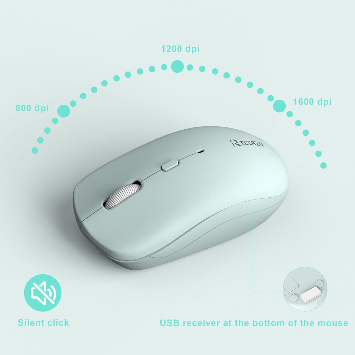 RECCAZR 2.4GHz Silent Keyboard and Mouse Combo Wireless,ful-Sized Wireless Keyboard and Adjustable DPI Mouse, USB