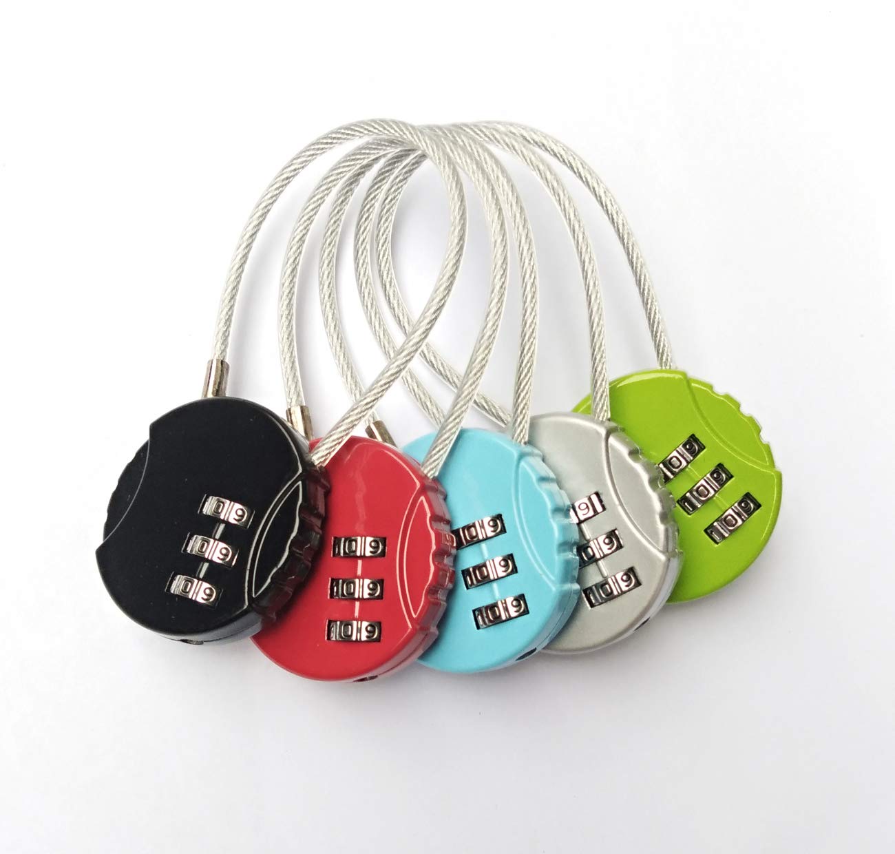 ZPLIUST 3-Digit Cable Luggage Locks Re-settable Combination, Alloy Body Color Locks (Black, Silver, Green, red, Blue (5 Pack))