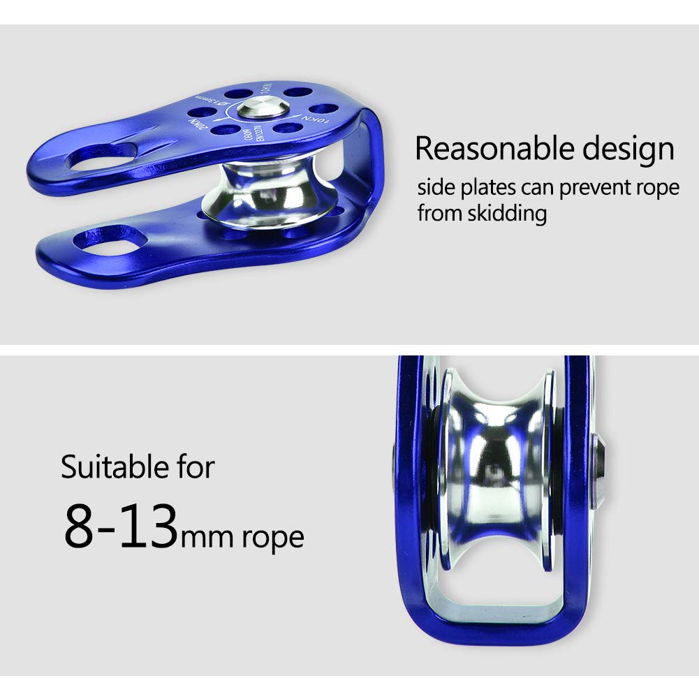 Omabeta Pulley, Heavy-Duty Aluminium Alloy Construction with Smooth Rotation, Single Rope Pulley Block, for Climbing and Hauling, Blue, for 8-12mm Rope