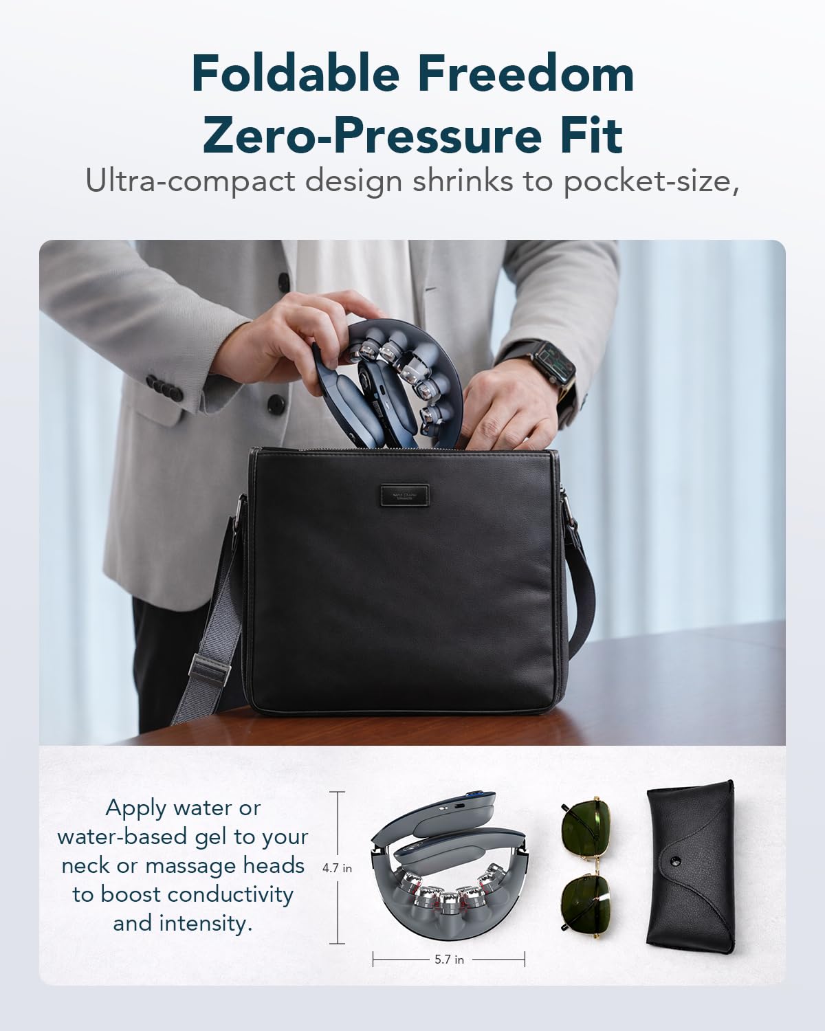 SKG G7 Pro Fold Neck Massager for Strain Relif Deep Tissue with Heat and Vibration Cordless Travel Massager, Fathers Day Dad Gifts Foldable Neck Massager for Office Home Car Travel