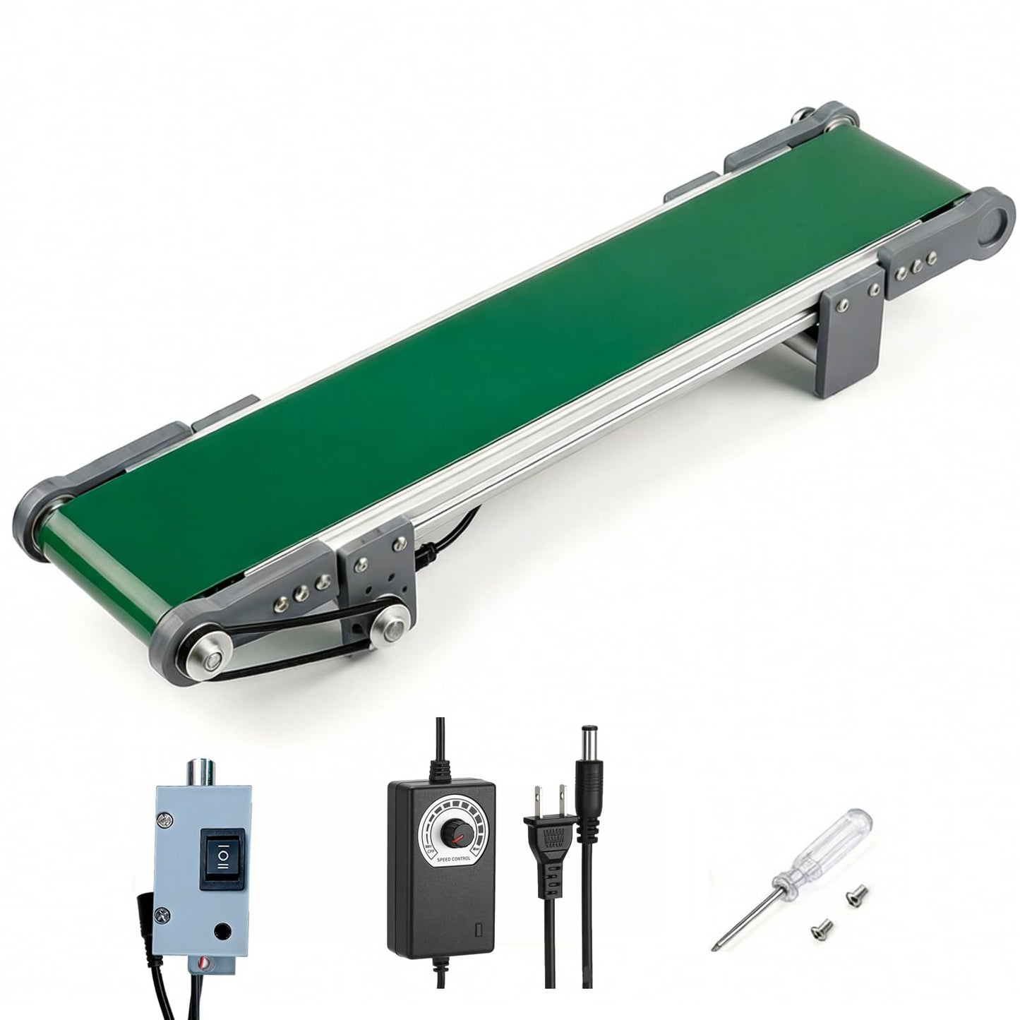 UCEXPLAB 20 inch Electric Desktop Conveyor Belt 10x50CM, 0-167RPM with Forward and Reverse Switch Stepless Speed Adjustment PVC Belt Conveyor for Friction Experiment Model, Production Line, Home DIY