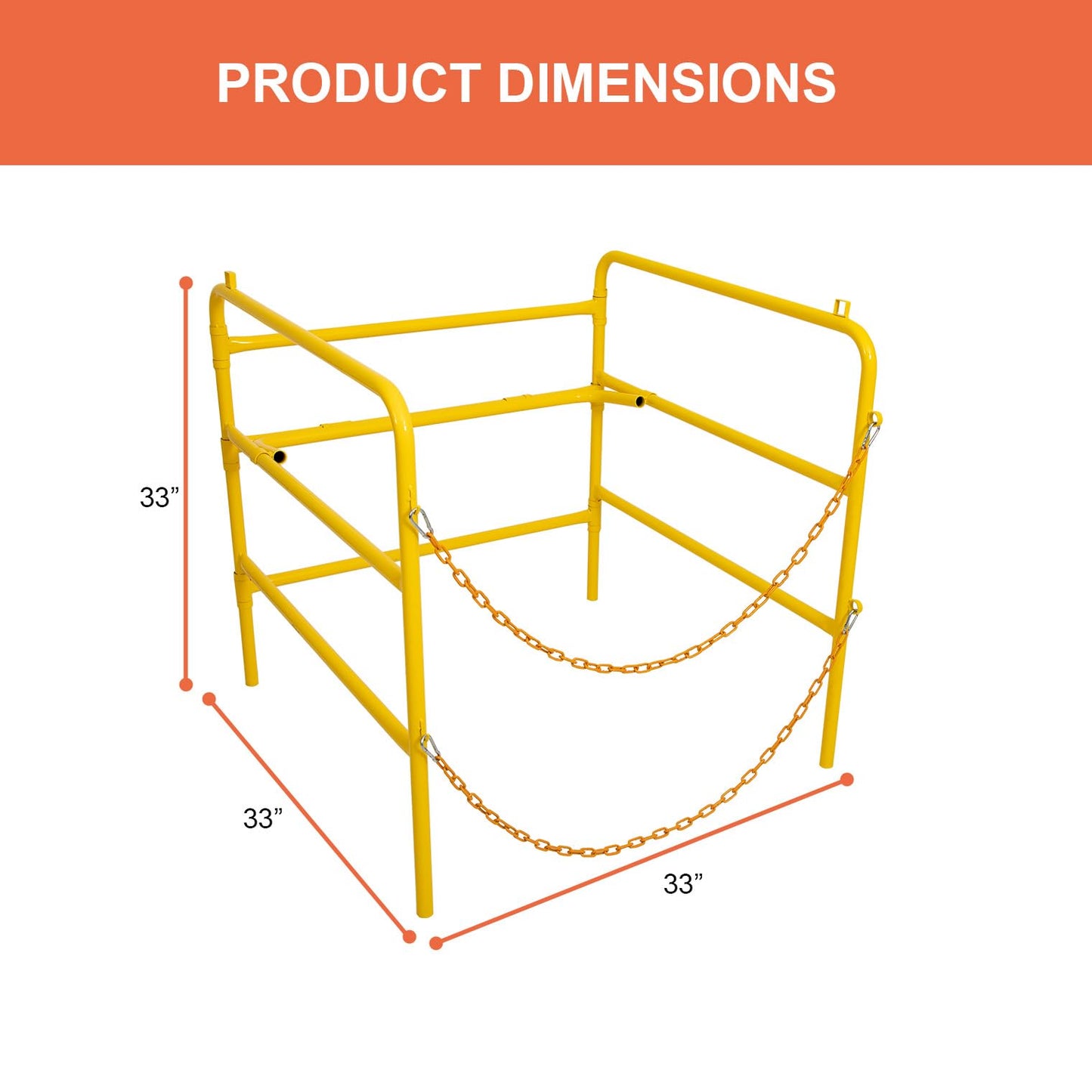 Reykilor Steel Manhole Guard Rail, Portable Foldable Manhole Guardrail with Two Hooking Chains and Loops for Confined Spaces, Tanks, Vessels, Transformers, Sewers (Yellow, 33" x 33" x 33")